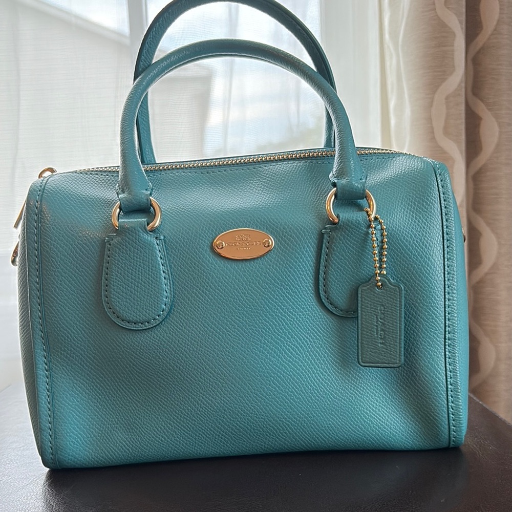 Coach Mini Bennett Blue Leather Satchel with Gold Accents F33329